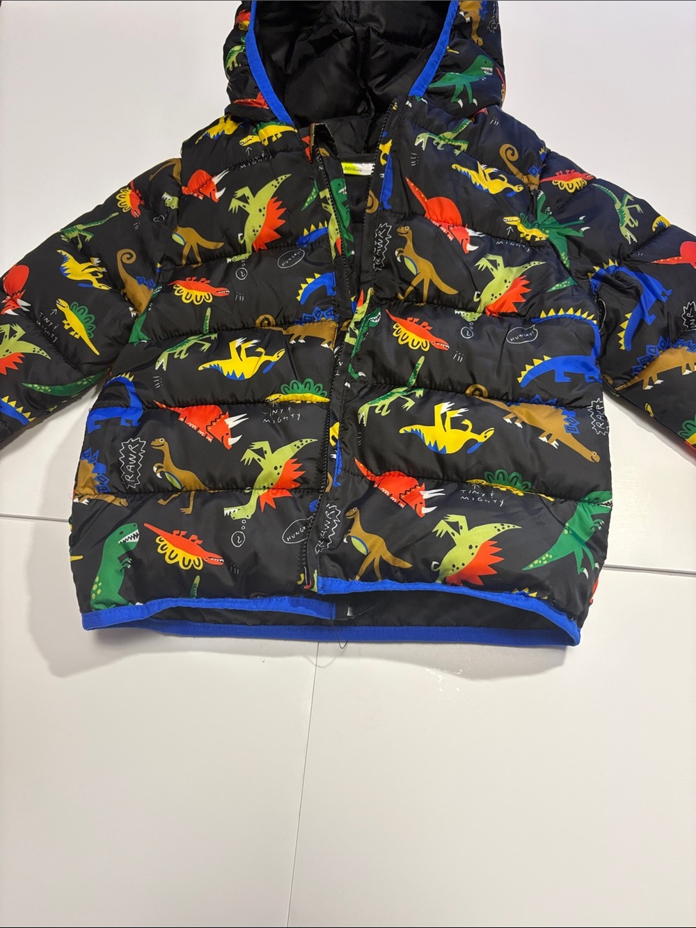 Epic Threads Black Puffer Jacket with Colorful Dinosaur Print 0005